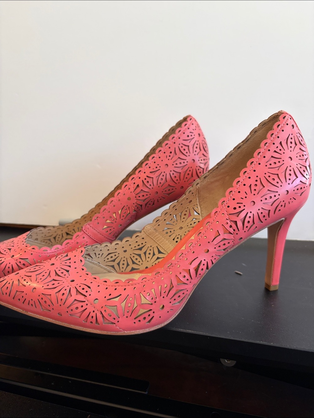 Coral Laser-Cut Pointed Heels
